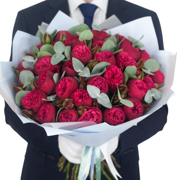  Alanya Flowers Order 35 Adet Bordo Kırmızı Pion Gül Şık Buket