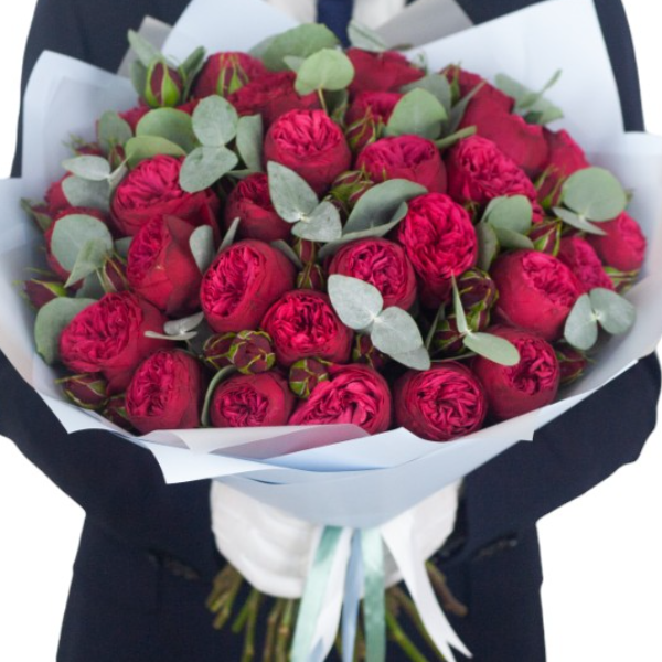  Alanya Flowers Order 35 Adet Bordo Kırmızı Pion Gül Şık Buket