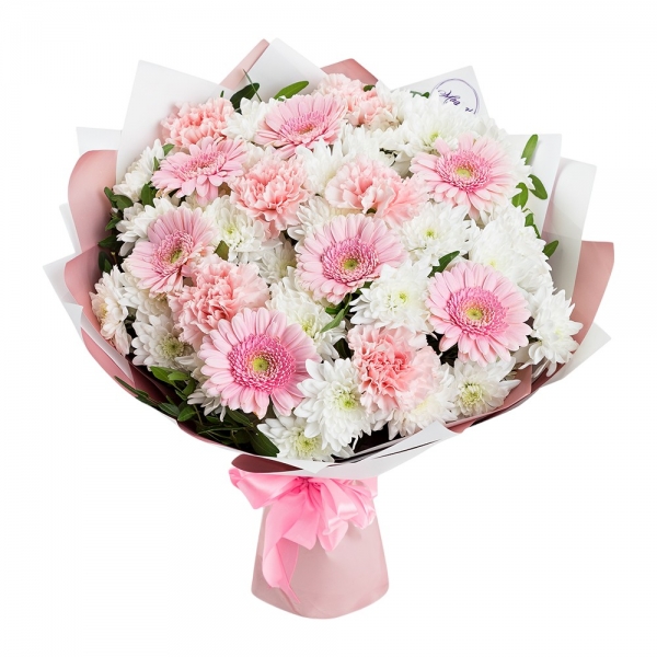  Alanya Flowers Delivery Papatya Gerbera Karanfil Pembe Beyaz Şık Buket